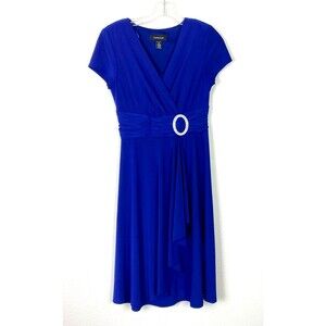 R & M Richards Women's Faux-Wrap Fit & Flare Dress Size 6 Indigo Blue-Purple